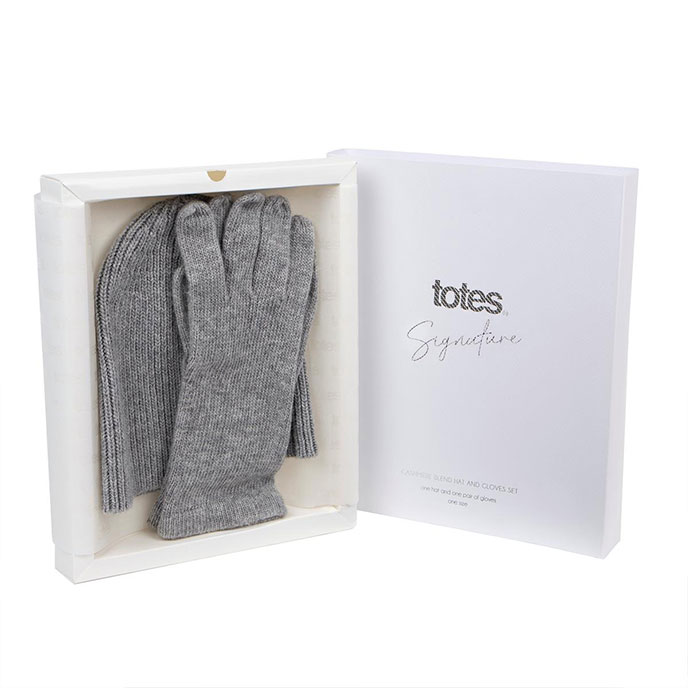 totes Ladies Cashmere Blend Hat & Glove Gift Set Grey Extra Image 1